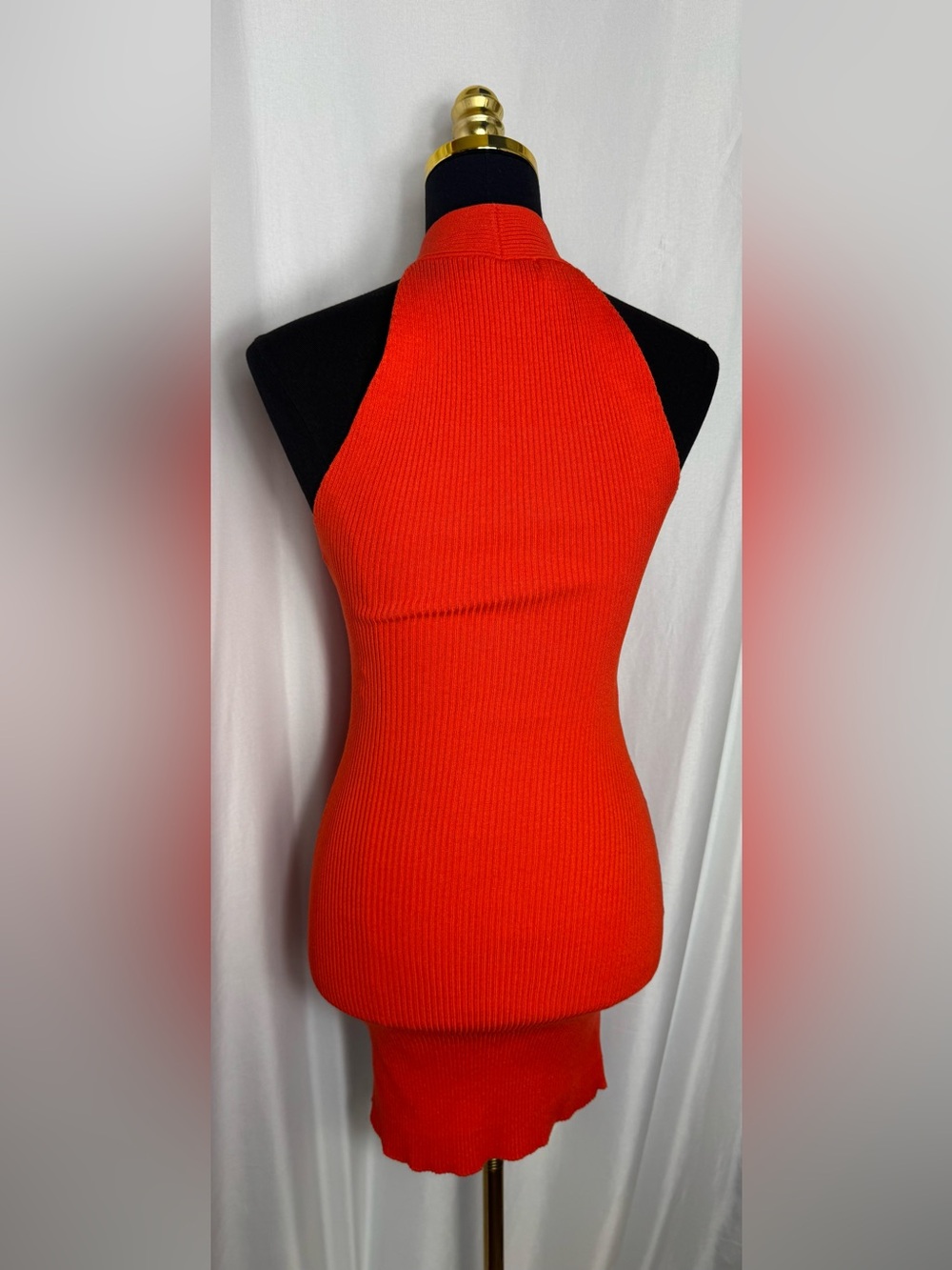 FOREVER 21 Orange Knit Criss Cross front Midi Dress S Sleeveless Ribbed NWT - Picture 4 of 5
